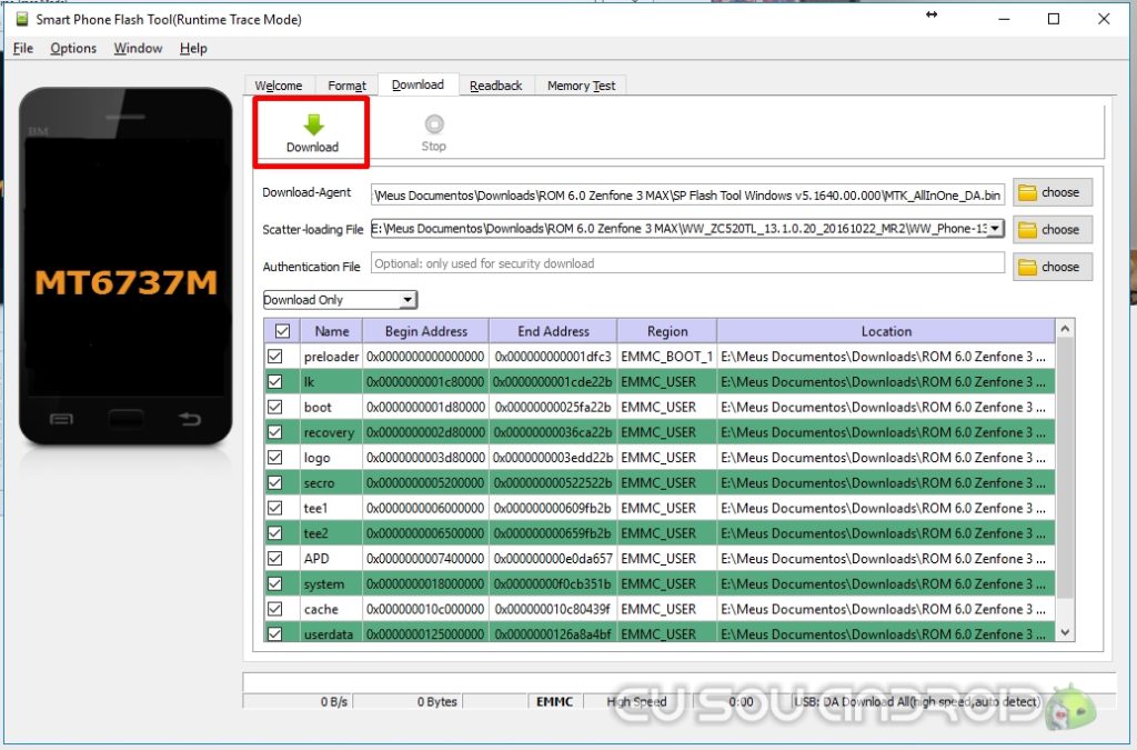 sp flash tools scatter zenfone 3 max download botão