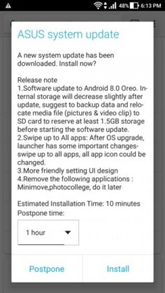 Asus Zenfone 3 recebendo Android Oreo