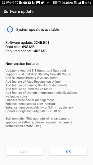 Atualização do Android Oreo
