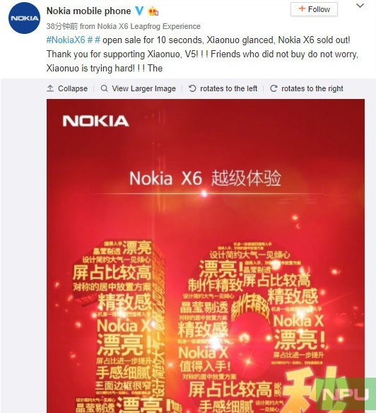 Em Primeira venda o Nokia X6