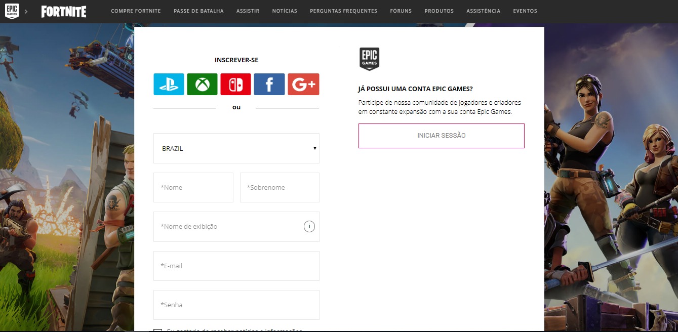como jogar fortnite no android - criar conta fortnite