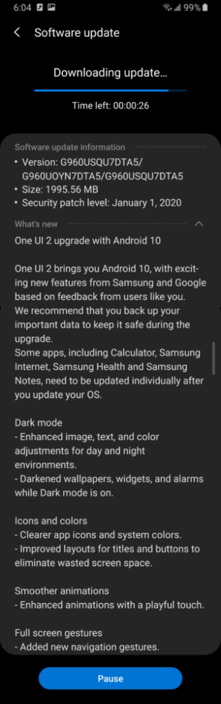 Galaxy S9 começa a receber o Android 10 com One UI 2